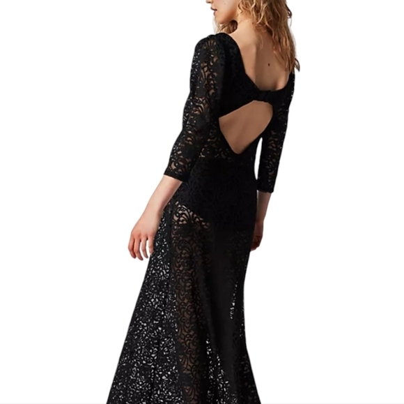 Free People Adored Black Lace Maxi Dress Sz Small NWT Whimsigoth Dark Romantic - Picture 3 of 14